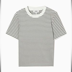 COS Women’s Boxy Fit Heavyweight T-Shirt in Black and White Stripe Size Medium